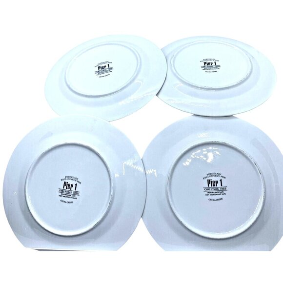 PIER ONE Christmas Tree Porcelain Dessert Plates Set of Four Vintage Red & Green - Picture 6 of 12
